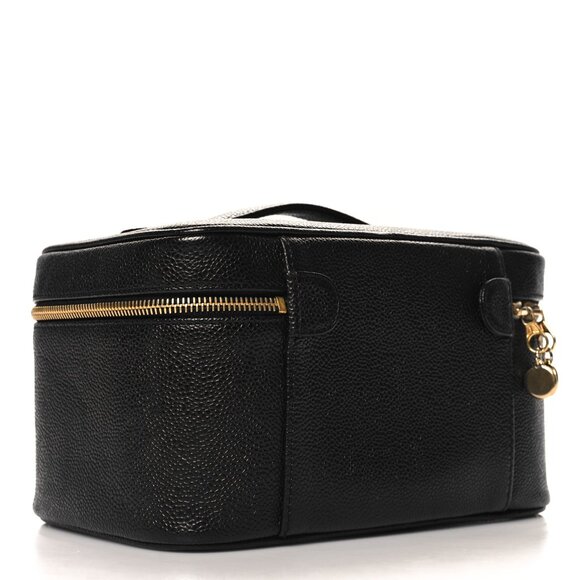 Chanel Caviar CC Vanity Cosmetic Case Black Top Handle Zip Around - Picture 4 of 10